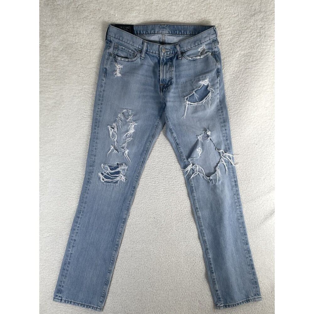 Abercrombie & Fitch Jeans Mens 31x32 Blue Langdon Slim Distressed Ripped Grunge